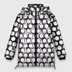 Куртка зимняя женская Киберпанк узор из шестиугольников розовый, цвет: 3D-красный