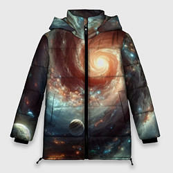 Куртка зимняя женская Далёкая неоновая галактика - нейросеть, цвет: 3D-красный