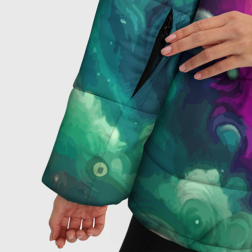 Женская зимняя куртка Космическая неоновая фантазия - нейросеть / 3D-Светло-серый – фото 5