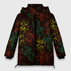 Куртка зимняя женская Разноцветные жуки носороги, цвет: 3D-черный