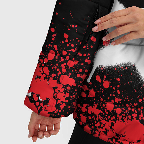 Женская зимняя куртка Мерседес на фоне граффити и брызг красок / 3D-Черный – фото 5