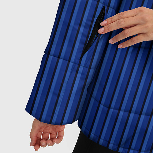 Женская зимняя куртка Синий в вертикальную полоску / 3D-Черный – фото 5