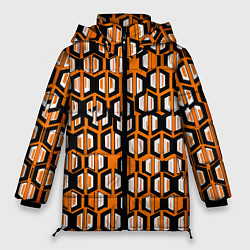 Куртка зимняя женская Техно узор из шестиугольников оранжевый, цвет: 3D-светло-серый