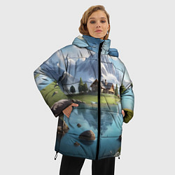 Куртка зимняя женская Чудесный день на берегу озера в горах, цвет: 3D-красный — фото 2