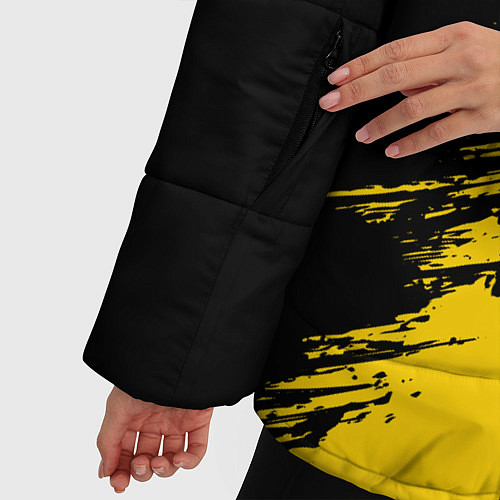 Женская зимняя куртка Черные штрихи на желтом фоне / 3D-Черный – фото 5