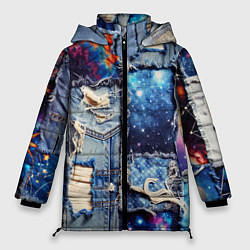 Куртка зимняя женская Звездный небосвод - пэчворк, цвет: 3D-красный