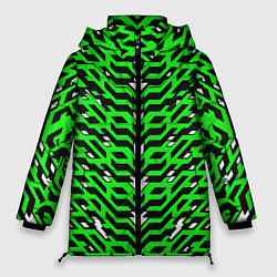 Куртка зимняя женская Агрессивный зелёный паттерн, цвет: 3D-красный