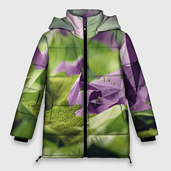 Куртка зимняя женская Геометрический пейзаж фиолетовый и зеленый, цвет: 3D-черный