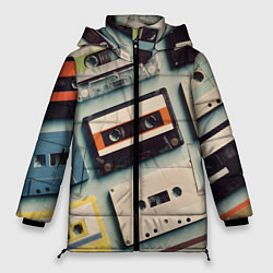 Куртка зимняя женская Ретро аудио кассеты, цвет: 3D-светло-серый