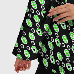 Куртка зимняя женская Зелёные киберпанк ячейки на чёрном фоне, цвет: 3D-черный — фото 2