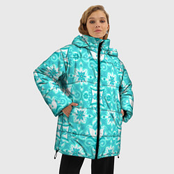 Куртка зимняя женская Бирюзовая цветочная геометрия, цвет: 3D-светло-серый — фото 2