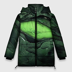 Куртка зимняя женская Разрез на зеленой абстракции, цвет: 3D-красный