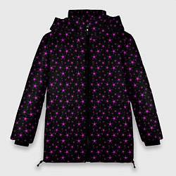 Куртка зимняя женская Чёрный с сиреневыми звёздочками, цвет: 3D-черный