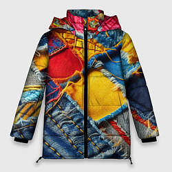 Куртка зимняя женская Colorful denim patchwork - ai art, цвет: 3D-красный