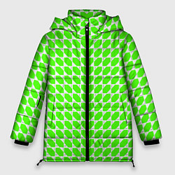 Куртка зимняя женская Зелёные лепестки шестиугольники, цвет: 3D-черный