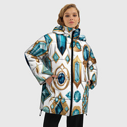 Куртка зимняя женская Драгоценности с аквамаринами и топазами на белом ф, цвет: 3D-светло-серый — фото 2