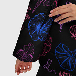 Куртка зимняя женская Неоновые разноцветные цветы, цвет: 3D-черный — фото 2
