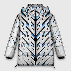 Куртка зимняя женская Black and blue stripes on a white background, цвет: 3D-черный