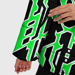 Куртка зимняя женская Техно зелёные линии с белой обводкой на чёрном фон, цвет: 3D-черный — фото 2