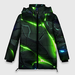 Куртка зимняя женская Яркий неоновый свет из разлома плит, цвет: 3D-черный
