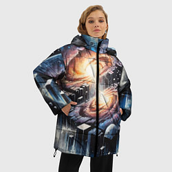 Куртка зимняя женская Слияние двух галактик - неоновое свечение, цвет: 3D-черный — фото 2
