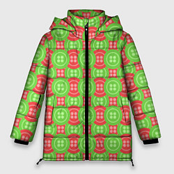 Женская зимняя куртка Паттерн с красными и зелеными пуговицами