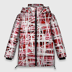 Куртка зимняя женская Хаотичный кубический каркас в красном тумане, цвет: 3D-светло-серый