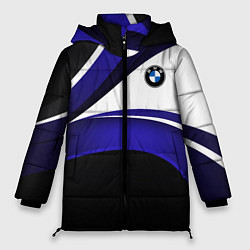 Куртка зимняя женская BMW Logotype - blue waves, цвет: 3D-черный