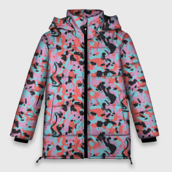 Куртка зимняя женская Неоновый пиксельный камуфляжный паттерн, цвет: 3D-красный