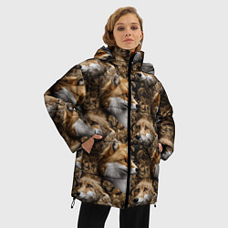 Куртка зимняя женская Лакшери паттерн с золотыми лисицами, цвет: 3D-черный — фото 2