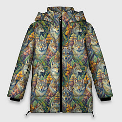 Куртка зимняя женская Волки паттерн, цвет: 3D-красный