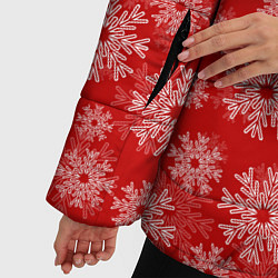 Куртка зимняя женская Снежинки на красном фоне, цвет: 3D-красный — фото 2
