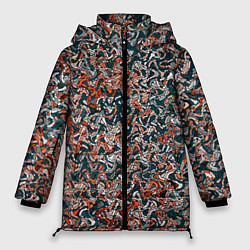 Куртка зимняя женская Тёмный сине-оранжевый абстрактная текстура, цвет: 3D-черный