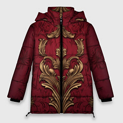 Куртка зимняя женская Объемный золотой узор лепнины на красном текстурно, цвет: 3D-красный