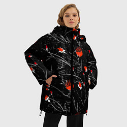 Куртка зимняя женская Цветы с текстом паттерн, цвет: 3D-светло-серый — фото 2