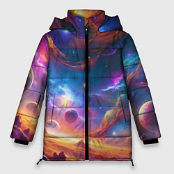 Куртка зимняя женская Космический пейзаж яркий с галактиками, цвет: 3D-черный