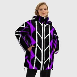 Куртка зимняя женская Бело-фиолетовые линии на чёрном фоне, цвет: 3D-красный — фото 2