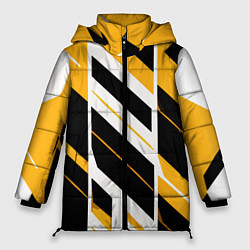 Куртка зимняя женская Black and yellow stripes on a white background, цвет: 3D-светло-серый