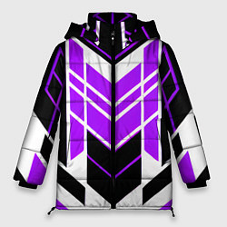 Куртка зимняя женская Purple and black stripes on a white background, цвет: 3D-светло-серый