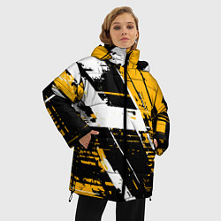 Куртка зимняя женская Diagonal black and white stripes on a yellow backg, цвет: 3D-черный — фото 2