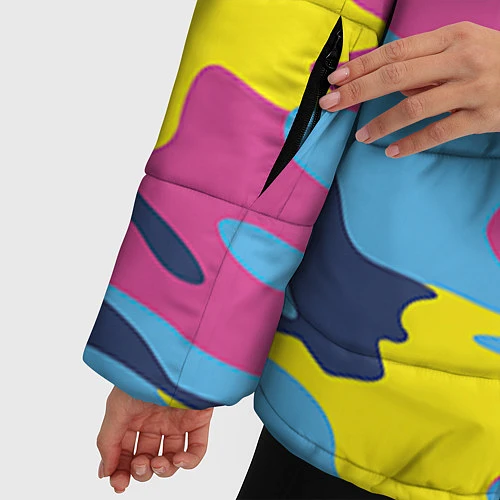 Женская зимняя куртка Камуфляж: голубой/розовый/желтый / 3D-Черный – фото 5