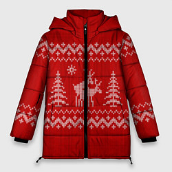 Куртка зимняя женская Олени под елками, цвет: 3D-красный