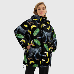 Куртка зимняя женская Обезьянки и бананы, цвет: 3D-черный — фото 2