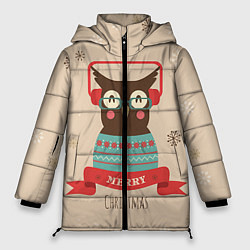 Куртка зимняя женская Сова в наушниках, цвет: 3D-черный