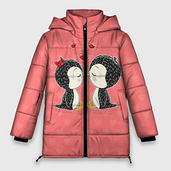 Куртка зимняя женская Влюбленные пингвины, цвет: 3D-черный
