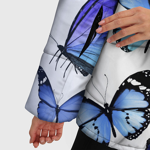 Женская зимняя куртка Голубые бабочки / 3D-Черный – фото 5
