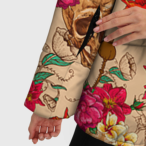 Женская зимняя куртка Черепа в цветах / 3D-Черный – фото 5