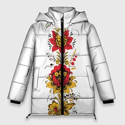 Куртка зимняя женская Хохлома: цветы, цвет: 3D-черный