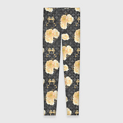 Женские легинсы Желтые цветы на черном фоне