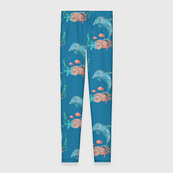Леггинсы женские Дельфины Море паттерн, цвет: 3D-принт